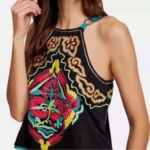Free People Embroidered Black Top